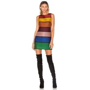 Alice + Olivia Rare Clyde Aline Shift Rainbow Stripe Mod Dress Sz 2 XS